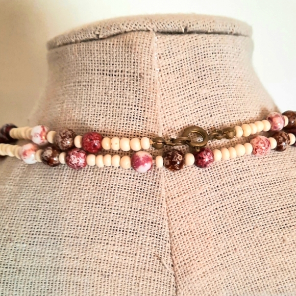 VINTAGE Glass bead NECKLACE  & EARRINGS - Picture 5 of 7